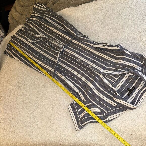 Banana Republic Blue White Stripe Linen Midi Collared Belted Dress 10 EUC - Picture 8 of 9